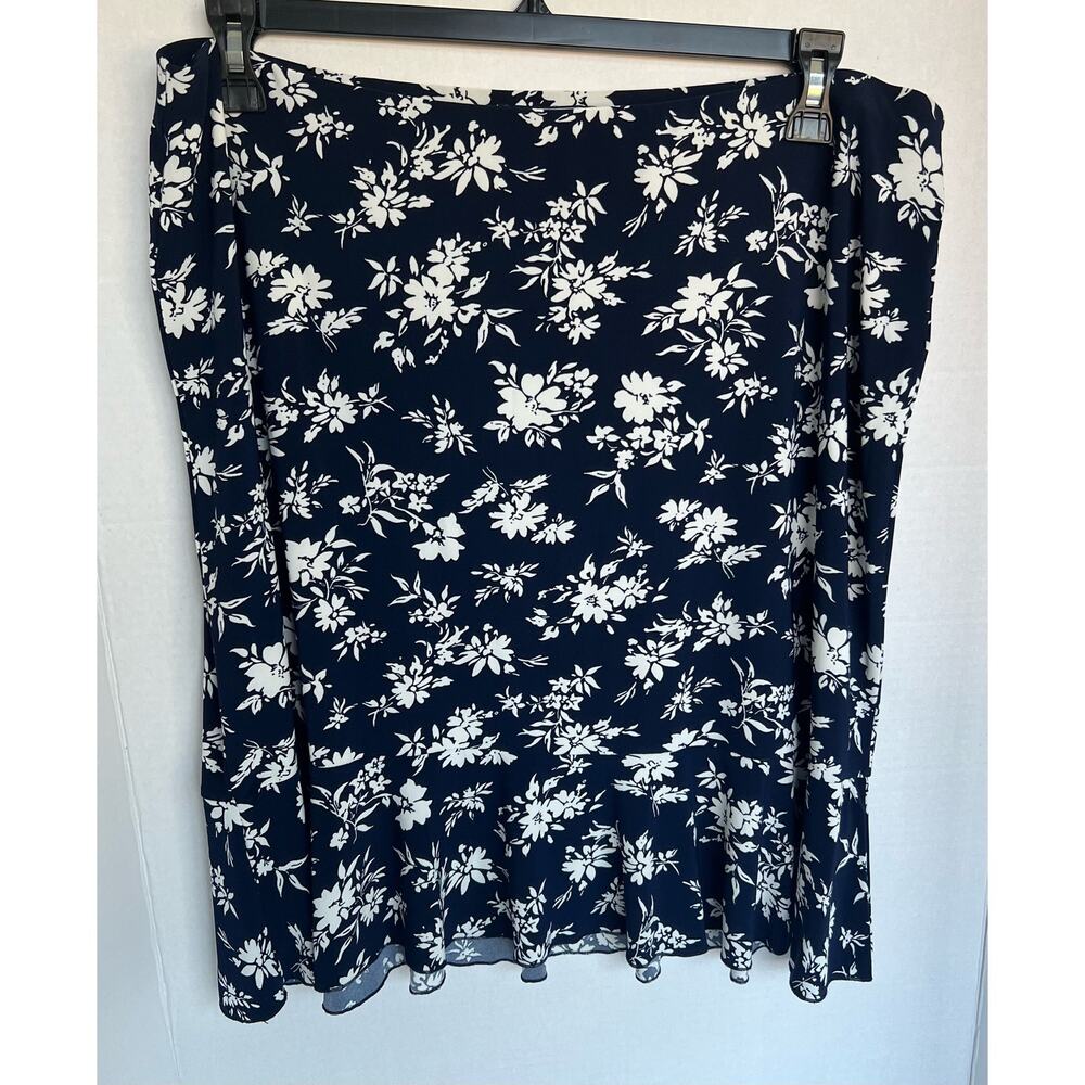 American Living Navy Blue White Floral Skirt with‎ Ruffle Hem Sz XL